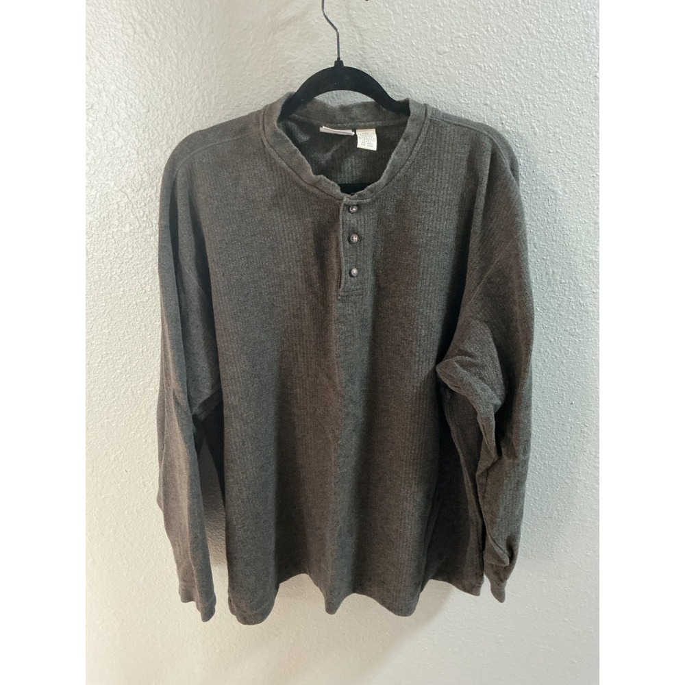 Fieldmaster Henley Shirt Mens 2XL Gray Excellent Waffle Knit Long Sleeve